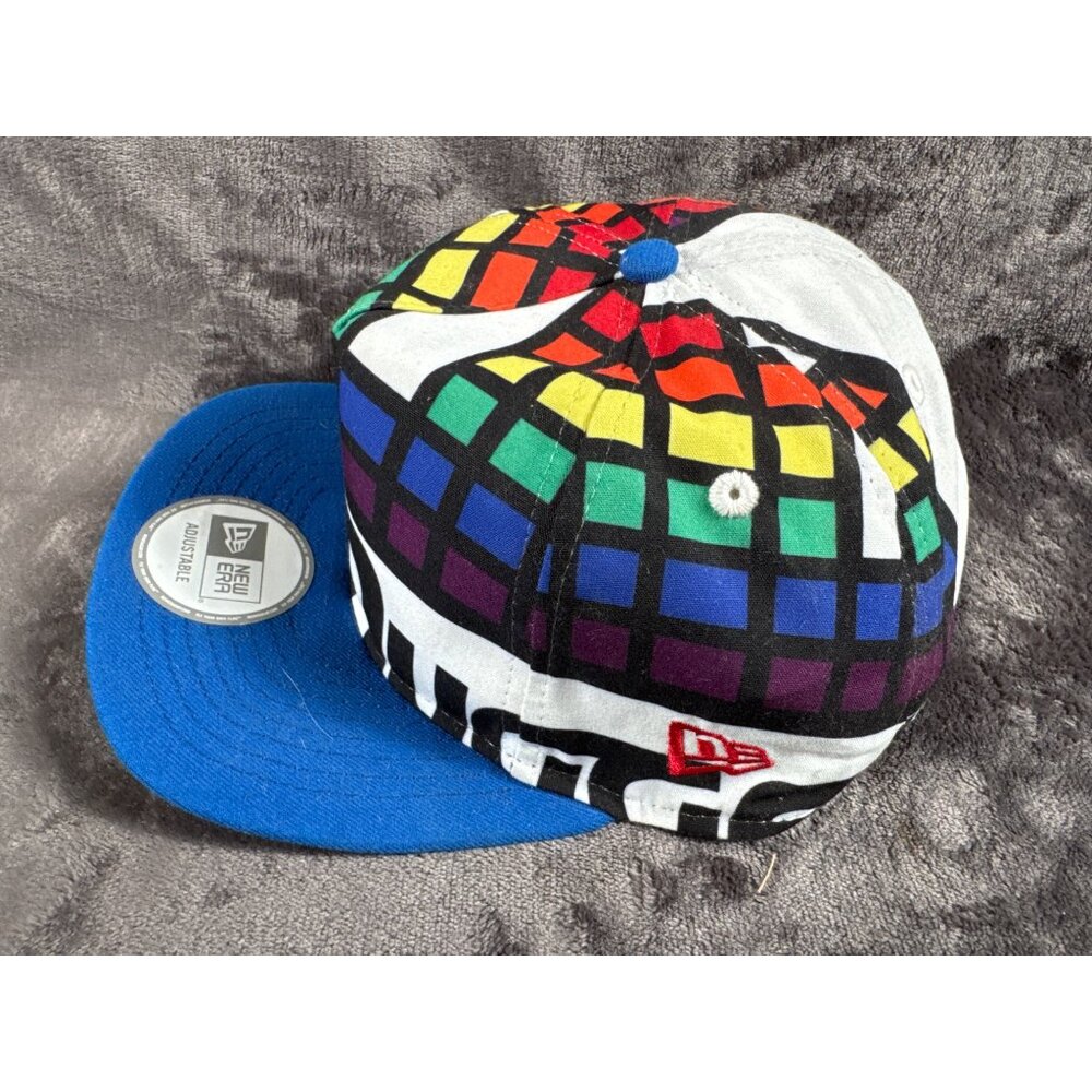 New Era Adjustable Hat With Rainbow Grid & Blue Brim - Picture 3 of 4